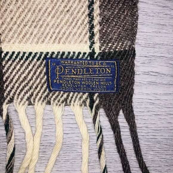 Vintage Pendleton Throw Wool Blanket Plaid With Fringes Brown  70"  X  53" - Picture 5 of 9